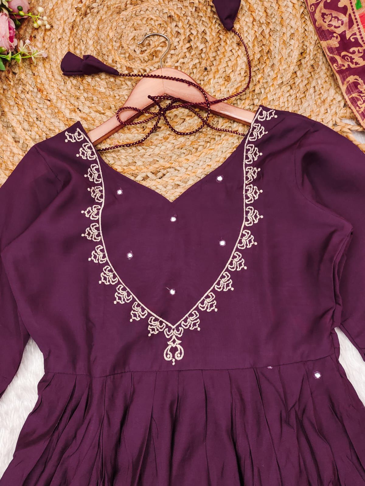 Product Image - Designer Wine Roman Silk Festive Wear Suit | Mahant Collection 2025