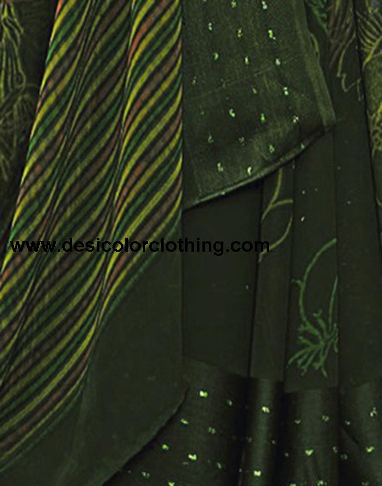 Army Green Georgette Printed Saree