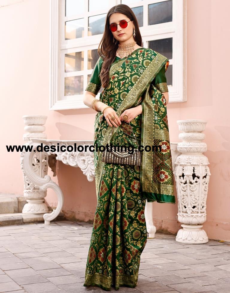 Dark Green Silk Plain Sarees