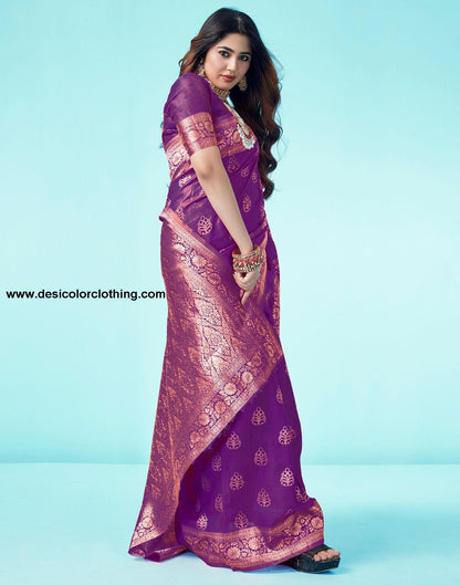 Dark Purple Jacquard Silk Saree