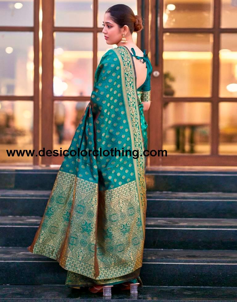 Teal Blue Silk Weaving Saree