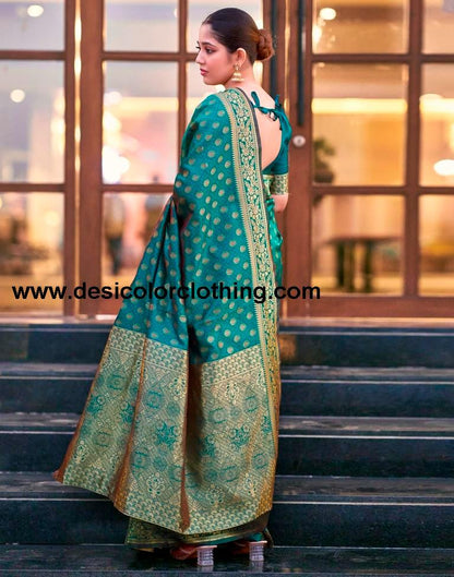 Teal Blue Silk Weaving Saree