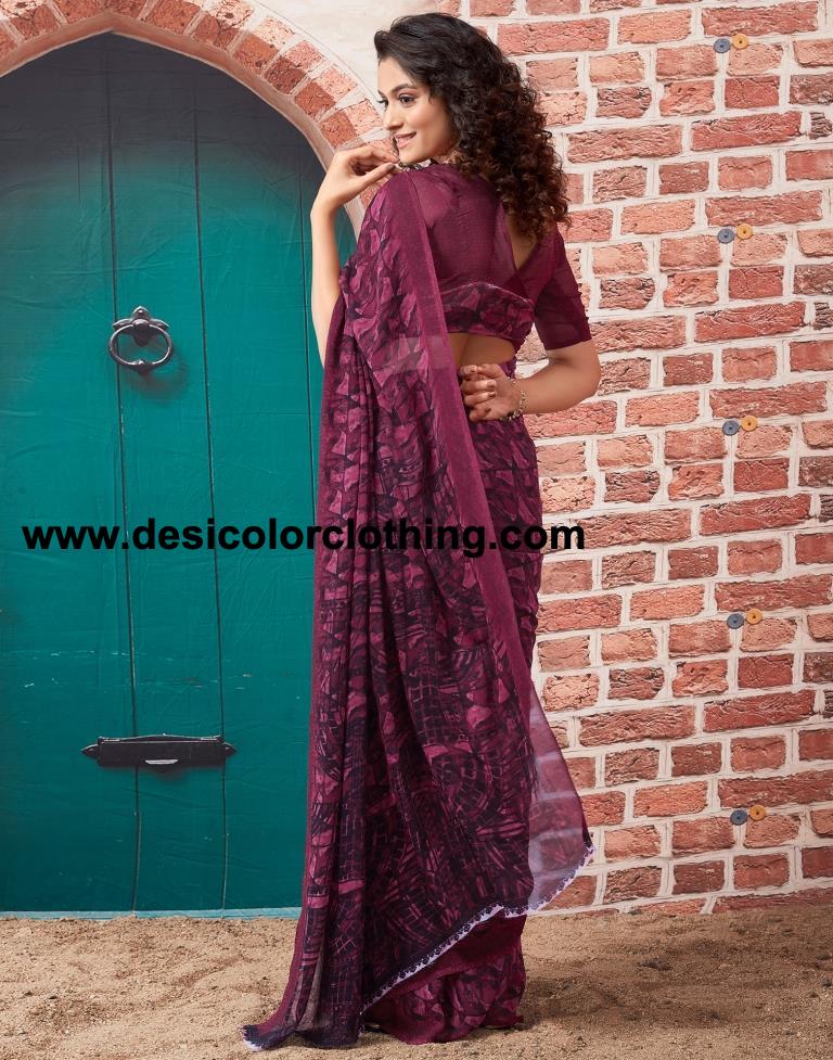 Wine Georgette Printed Sarees