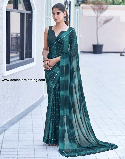 Sea Blue Georgette Printed Leheriya Saree