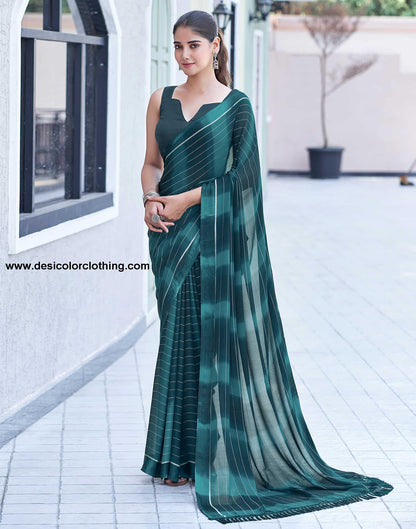 Sea Blue Georgette Printed Leheriya Saree