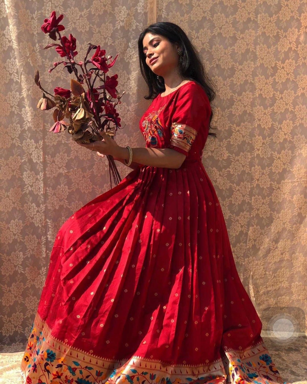 Product Image - Exquisite Jacquard Silk Paithani Gown - YNF5302RED