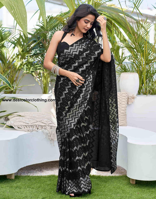 Black Georgette Sequence Saree