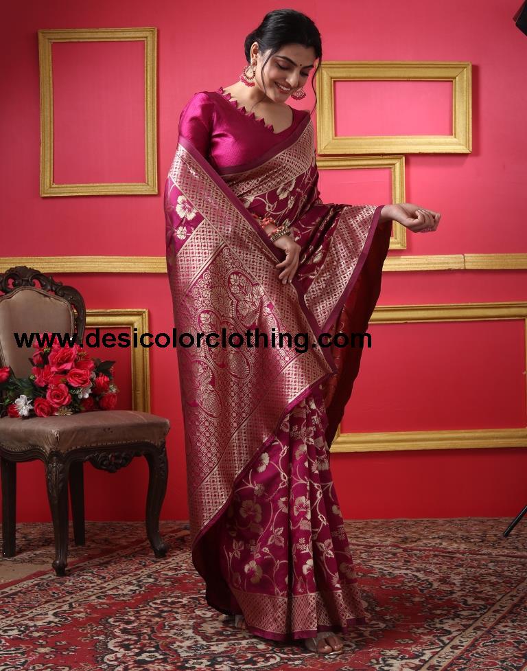 Dark Magenta Silk Plain Saree