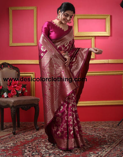 Dark Magenta Silk Plain Saree