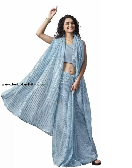 Sky Blue Sequence Saree