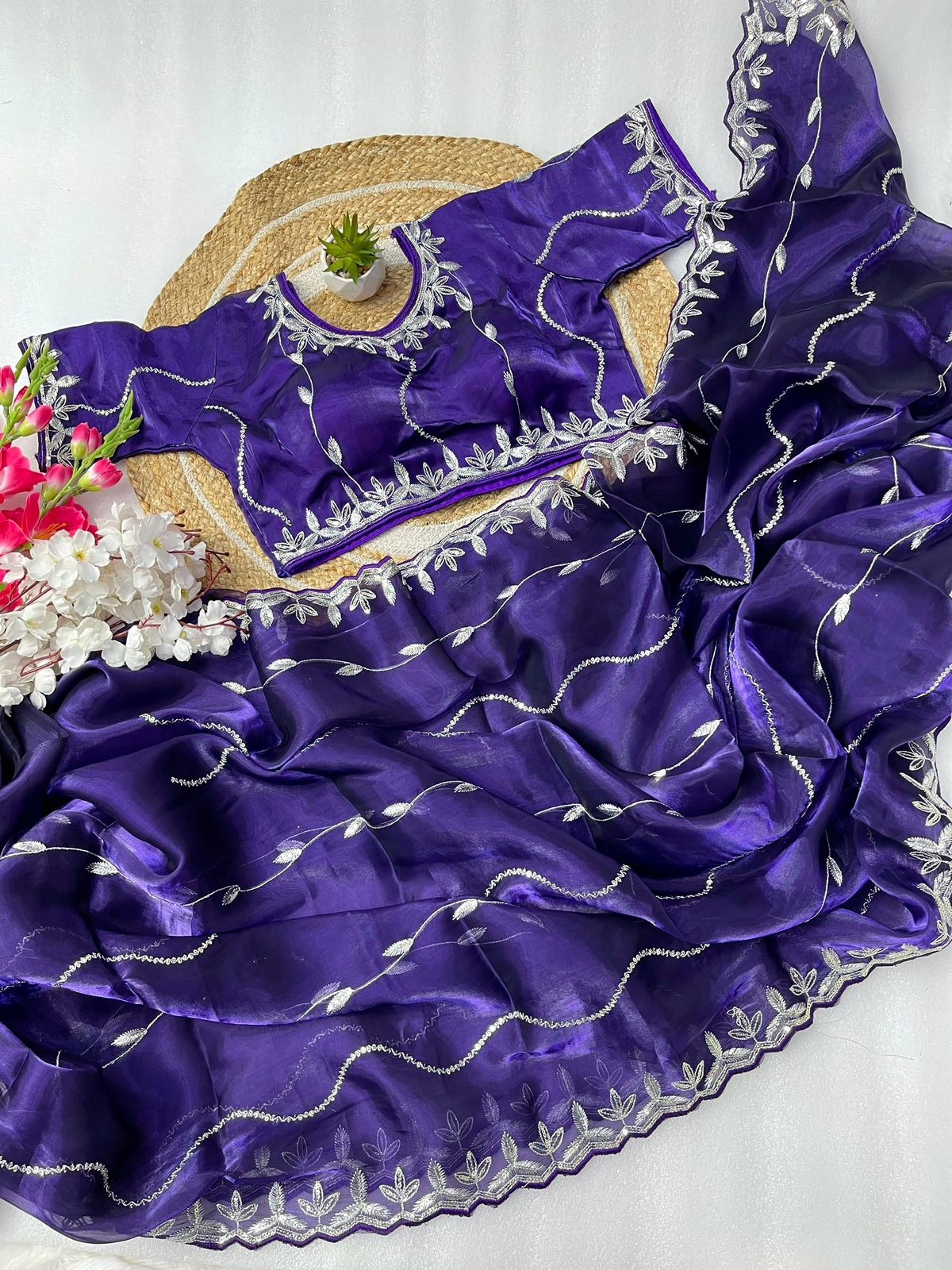Product Image - Designer Zimmy Choo Silk Saree with Embroidered Border & Lehiriya Design