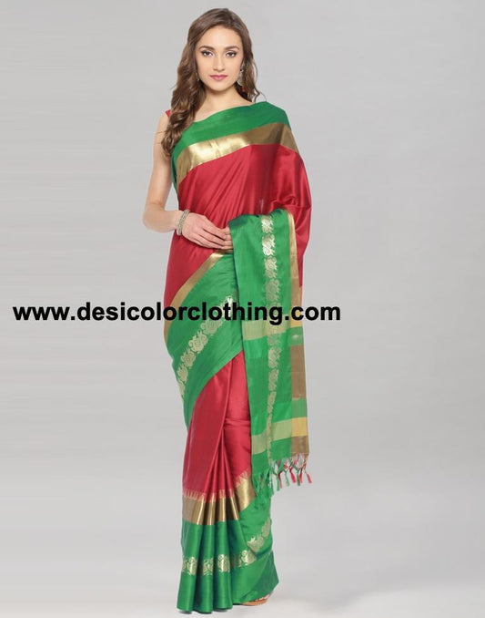 Maroon Coloured Poly Silk Jacquard Border Casual Saree | SLV921S204