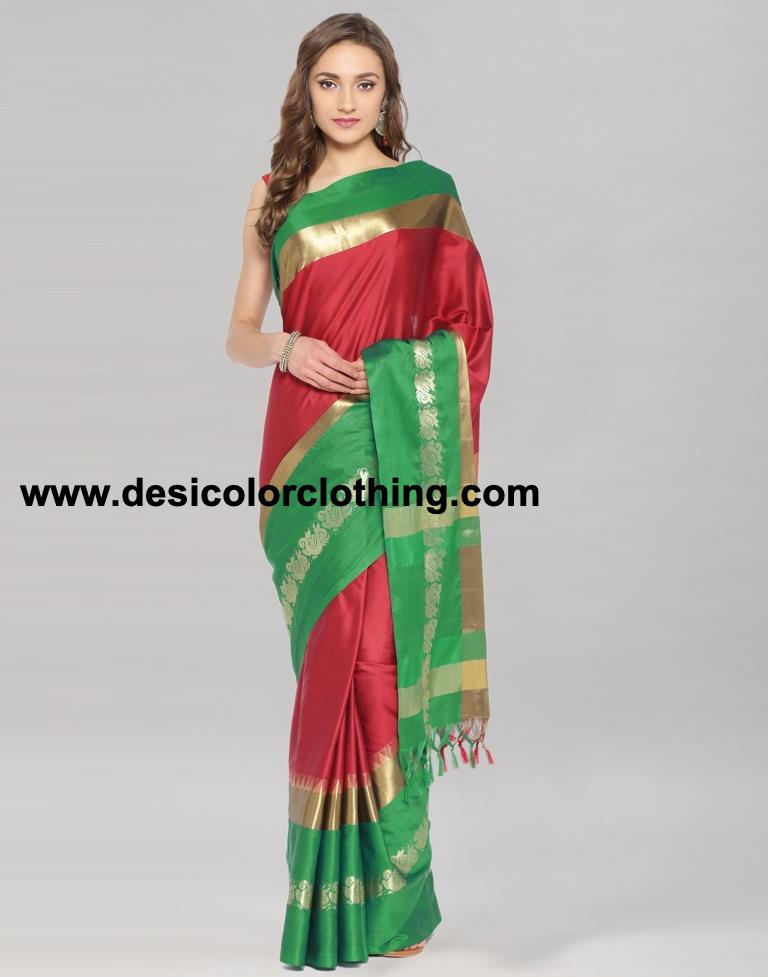 Maroon Coloured Poly Silk Jacquard Border Casual Saree | SLV921S204