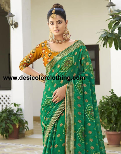 Green Chiffon Bandhani Saree