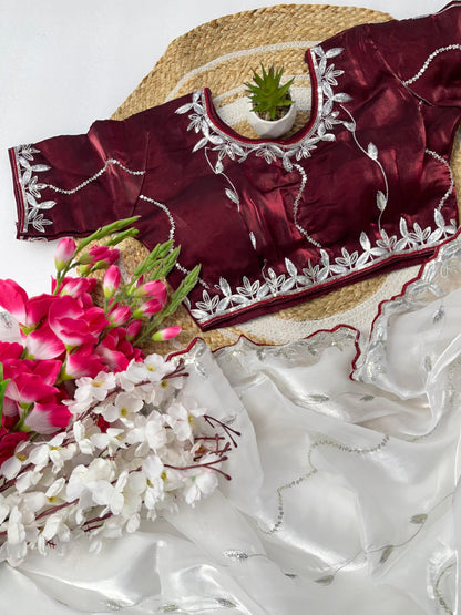 Product Image - Designer Zimmy Choo Silk Saree with Embroidered Border & Lehiriya Design