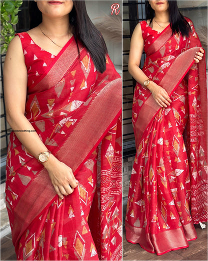 Fabric cotton zari jacquard with running blouse Saree
