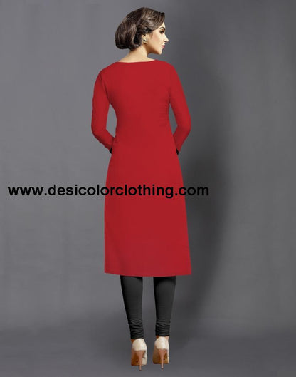 Red  Cotton Embroidered Unstitched Salwar Suit