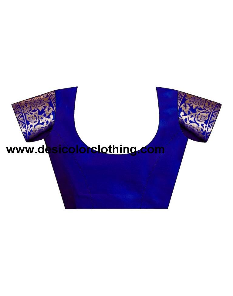 Dark Blue and Golden Silk Saree with Jacquard Border & Matching Blouse