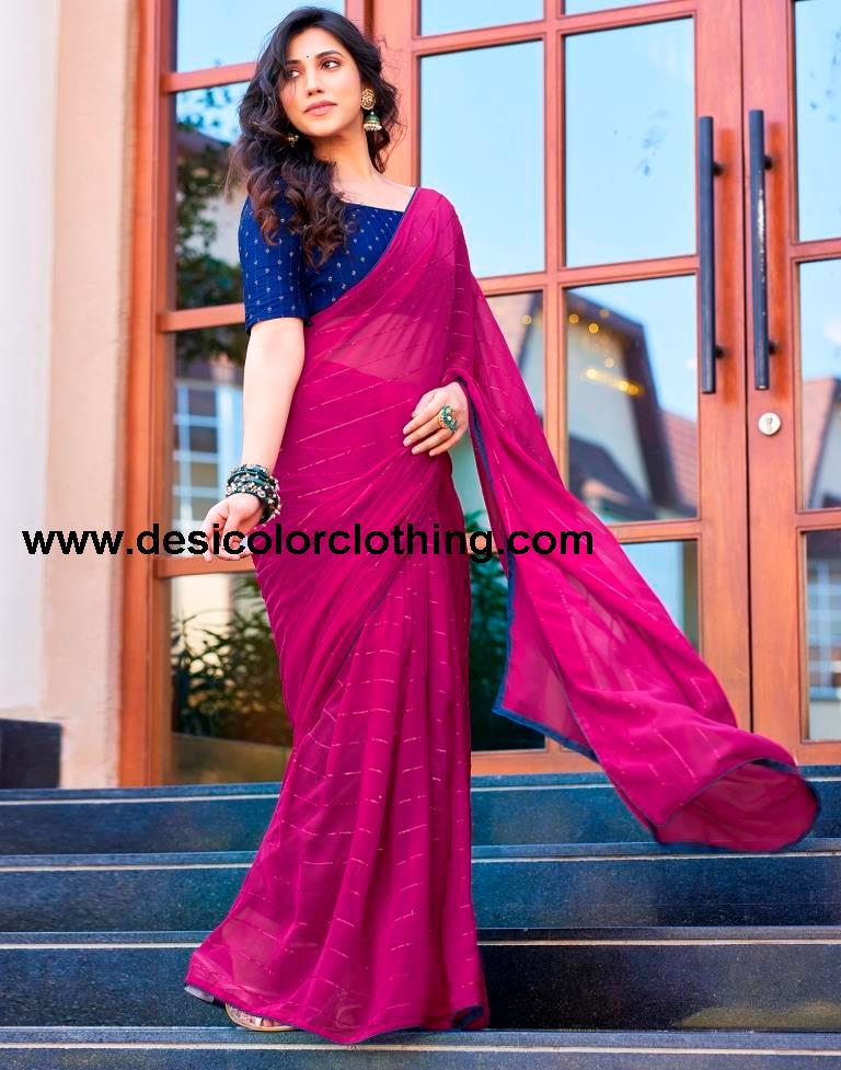 Rani Pink Plain Georgette Saree