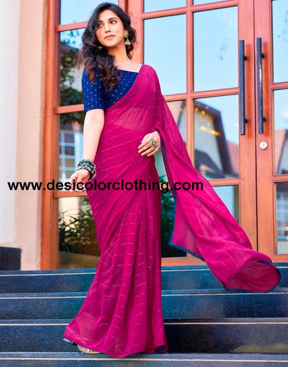 Rani Pink Plain Georgette Saree