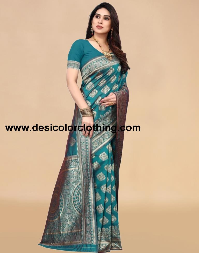 Teal Jacquard Banarasi Silk Saree