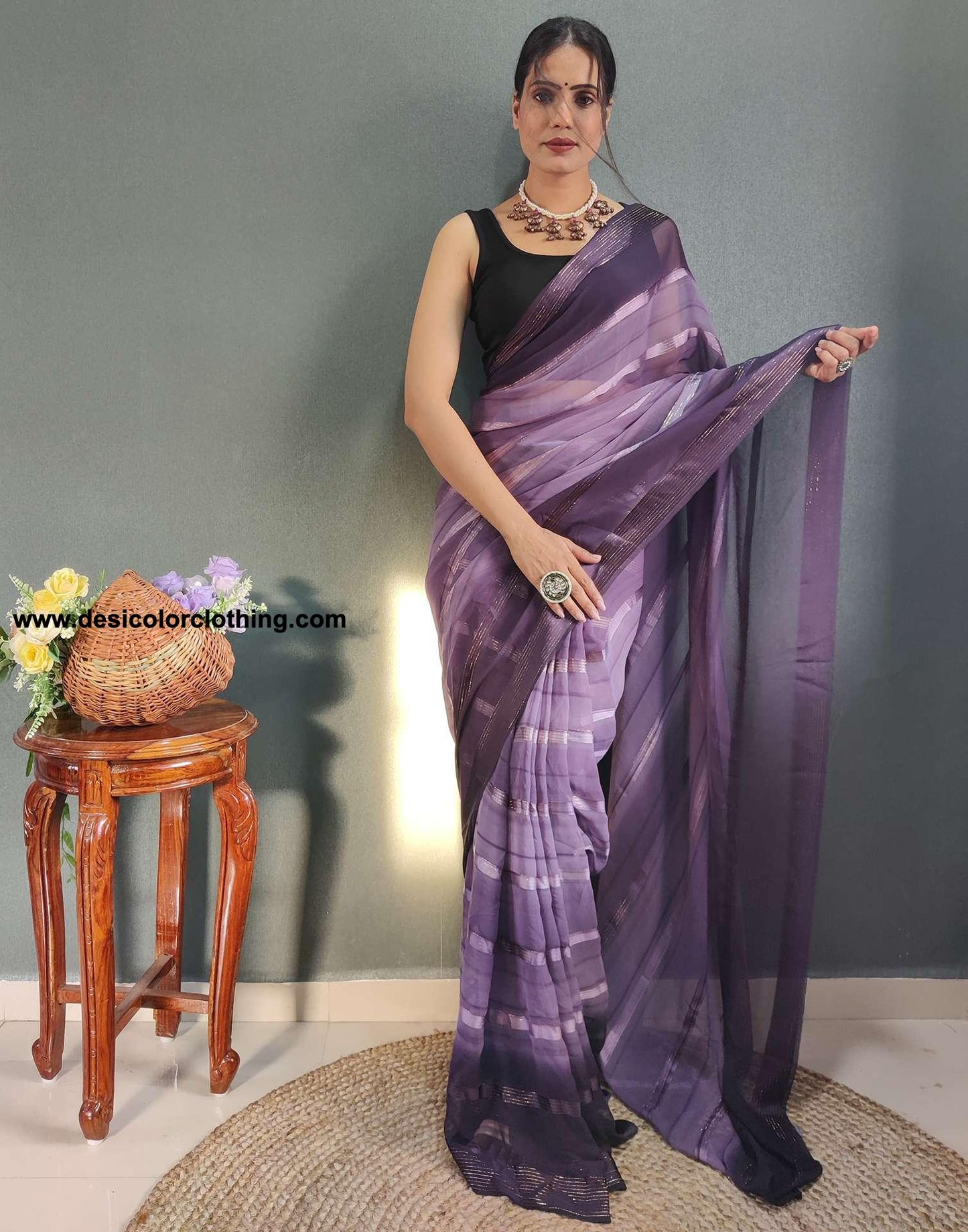 Dusty Lavender Weaving Georgette Pre-draped Saree