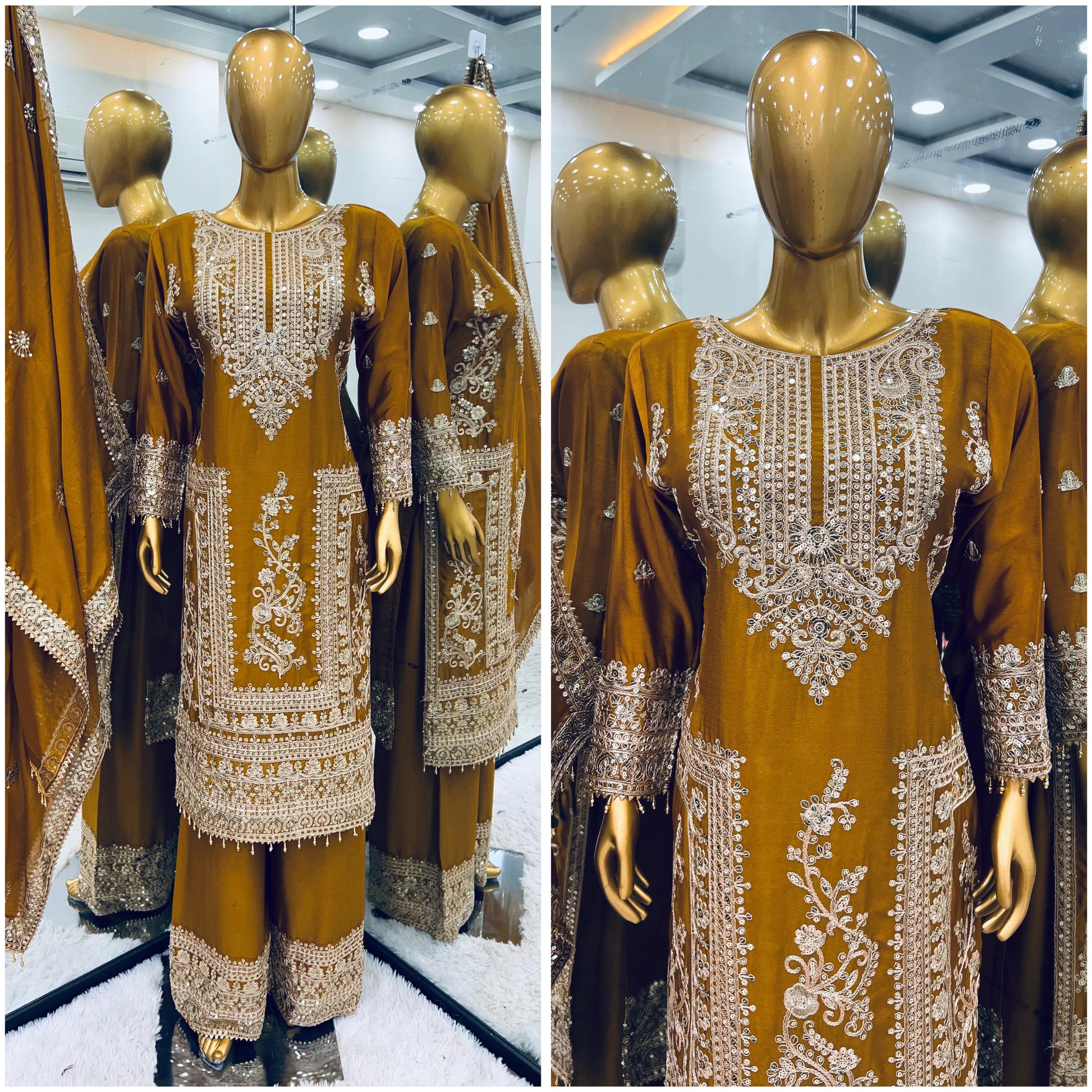 Product Image - Designer Georgette Wedding Saree - Pure Chinnon Silk with Heavy Embroidery