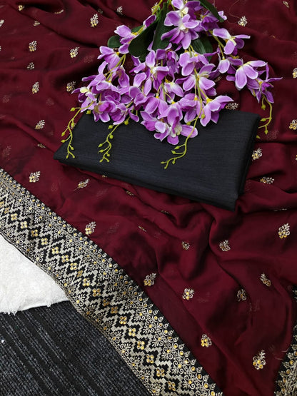 Soft Rich Pure Black Rangoli Silk