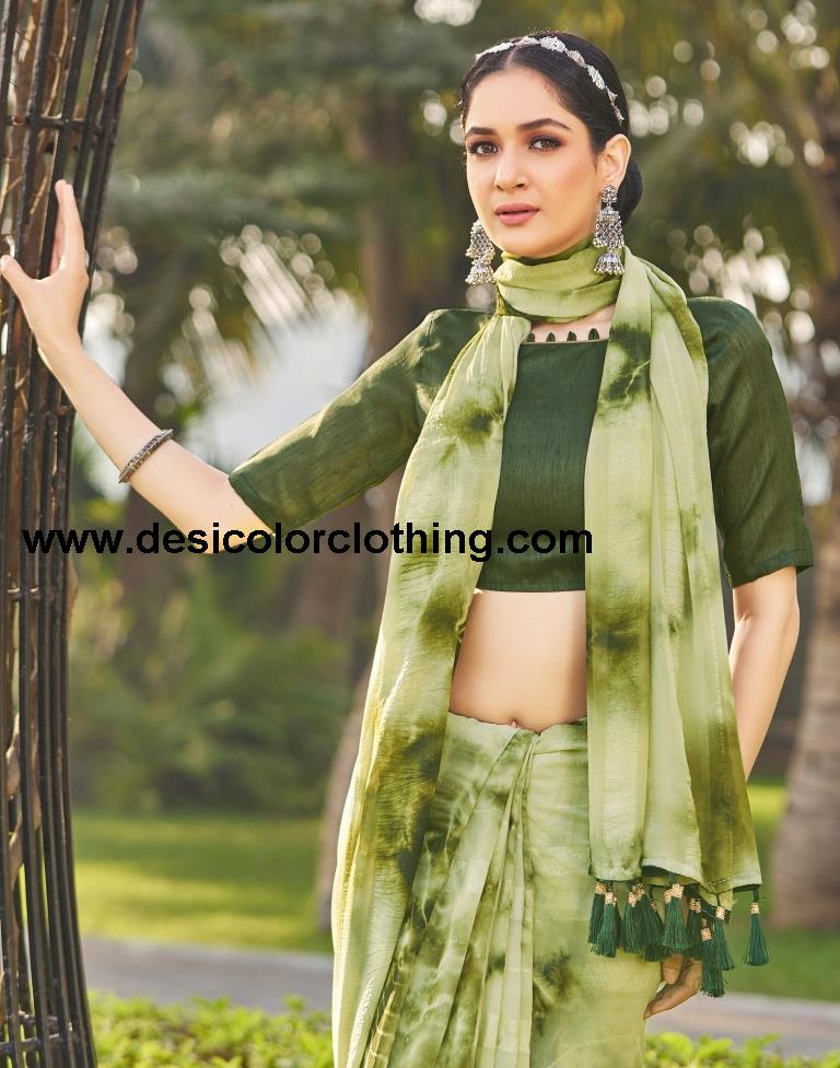 Pista Green Georgette Printed Saree