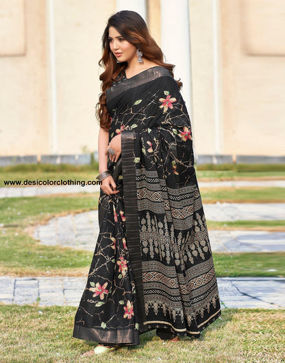 Black Silk Printed Saree