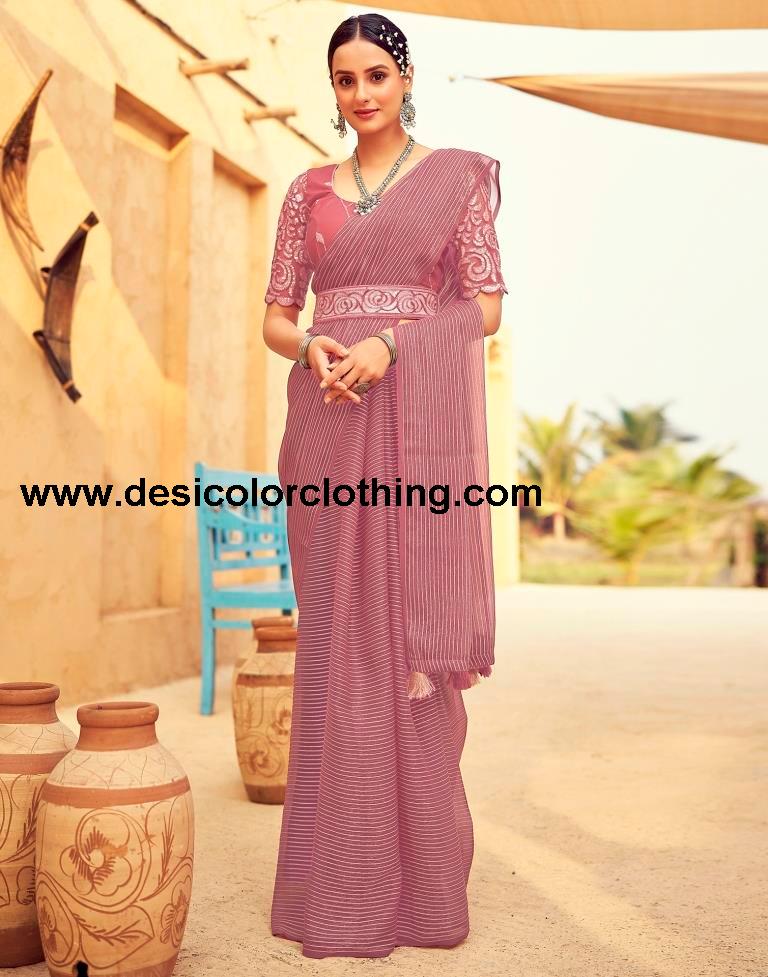Dusty Pink Chiffon Plain Saree