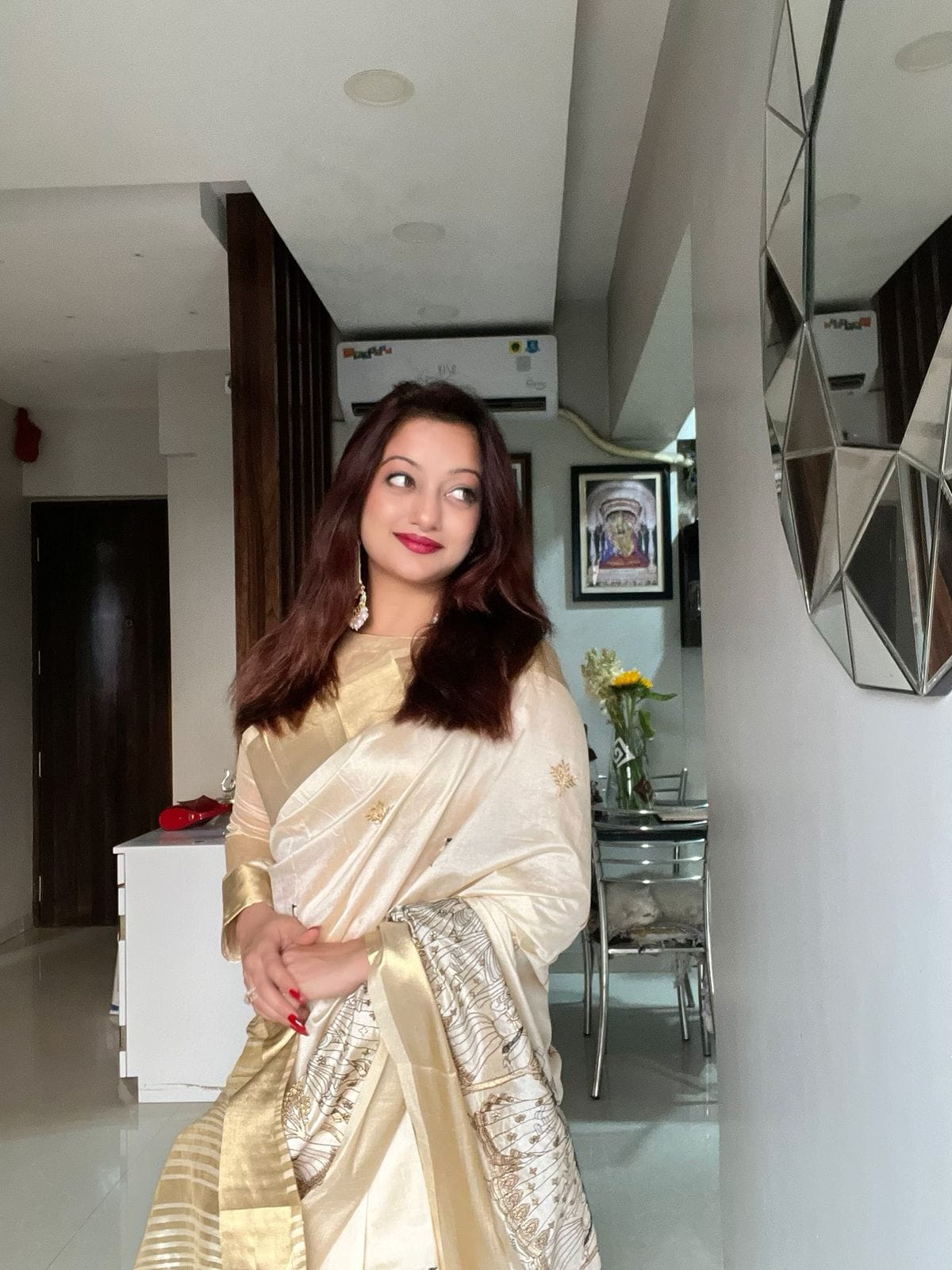 Product Image - Soft Tussar Silk Designer Saree with Kalamkari Embroidery - Festive & Wedding Wear