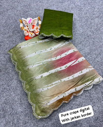 Product Image - Elegant Designer Wedding Saree | Georgette Fabric with Digital Print & Embroidery