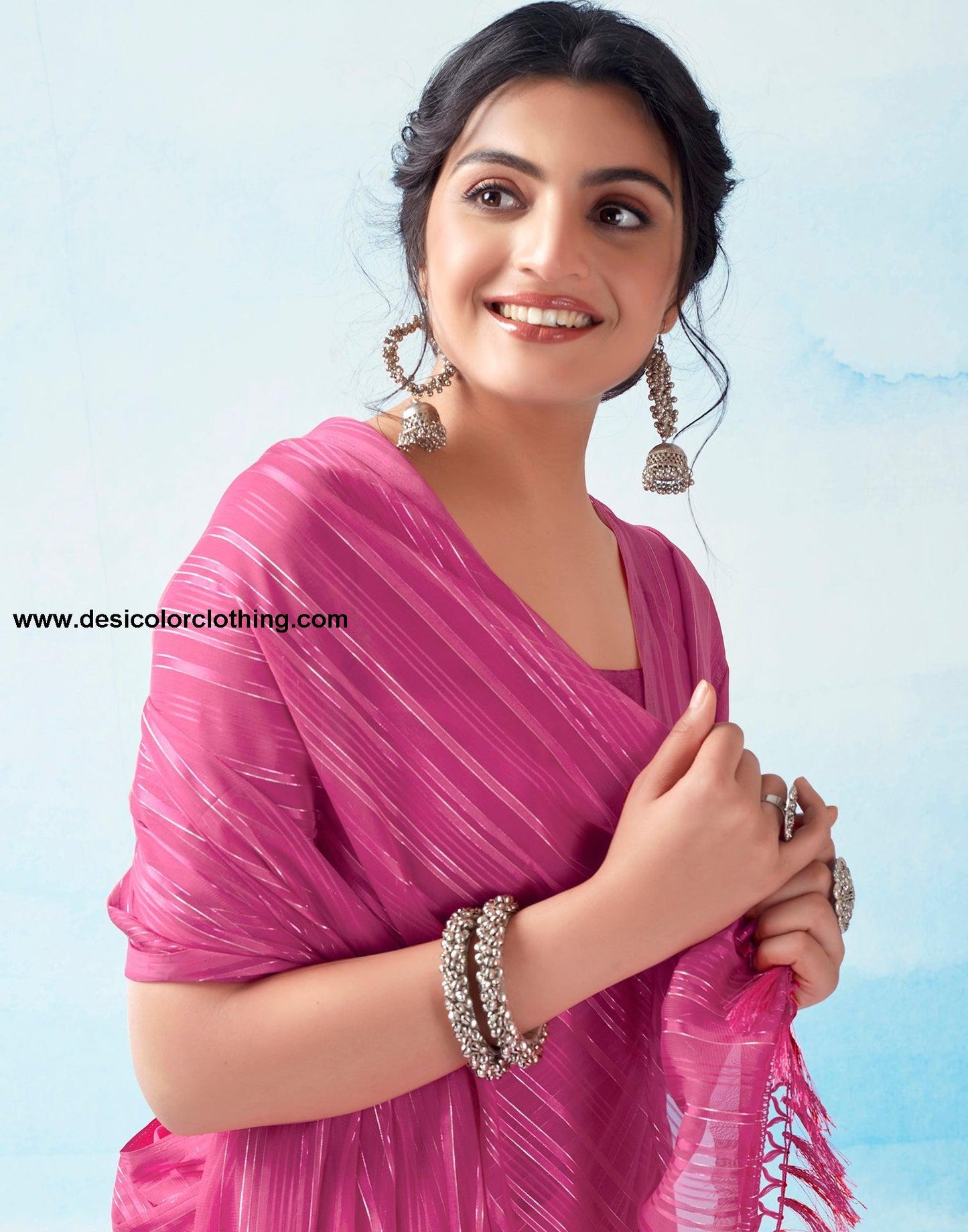 Rani Pink Georgette Plain Saree
