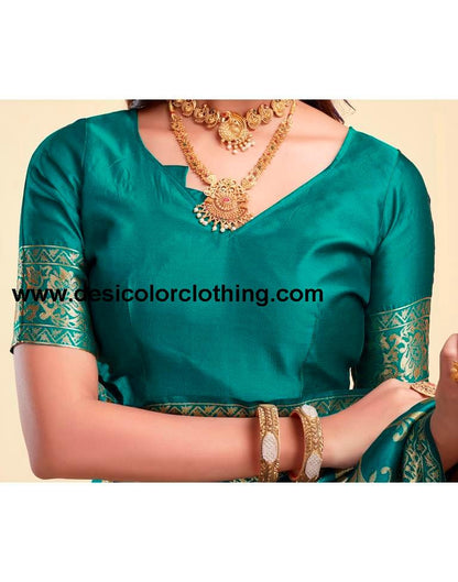Teal Green Silk Plain Saree