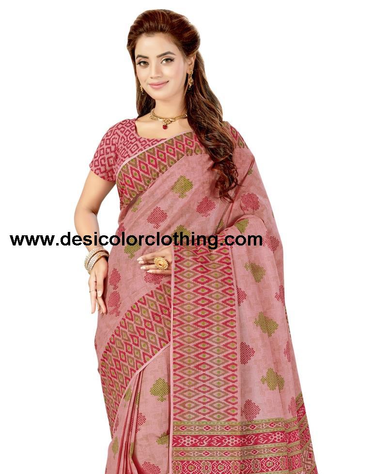 Rose Pink Coloured Printed Cotton Saree | SLV1547S47