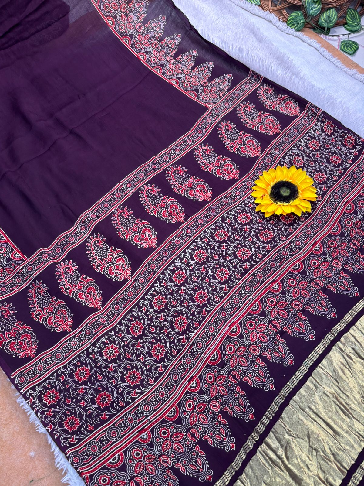 Product Image - AJRAKH Pure Gajji Bandhej Silk Saree - Ethnic Elegance