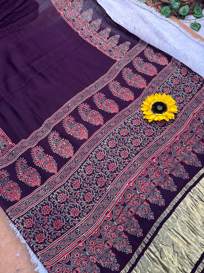 Product Image - AJRAKH Pure Gajji Bandhej Silk Saree - Ethnic Elegance