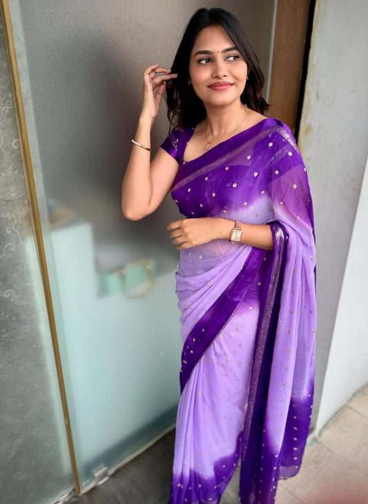 Product Image - Designer Georgette Pallu Saree with Sequins Work