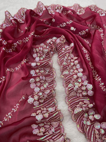 Product Image - Elegant Designer Saree with Georgette Fabric and Embroidery Work | Festive Wear