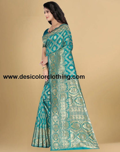 Turquose Jacquard Banarasi Silk Saree