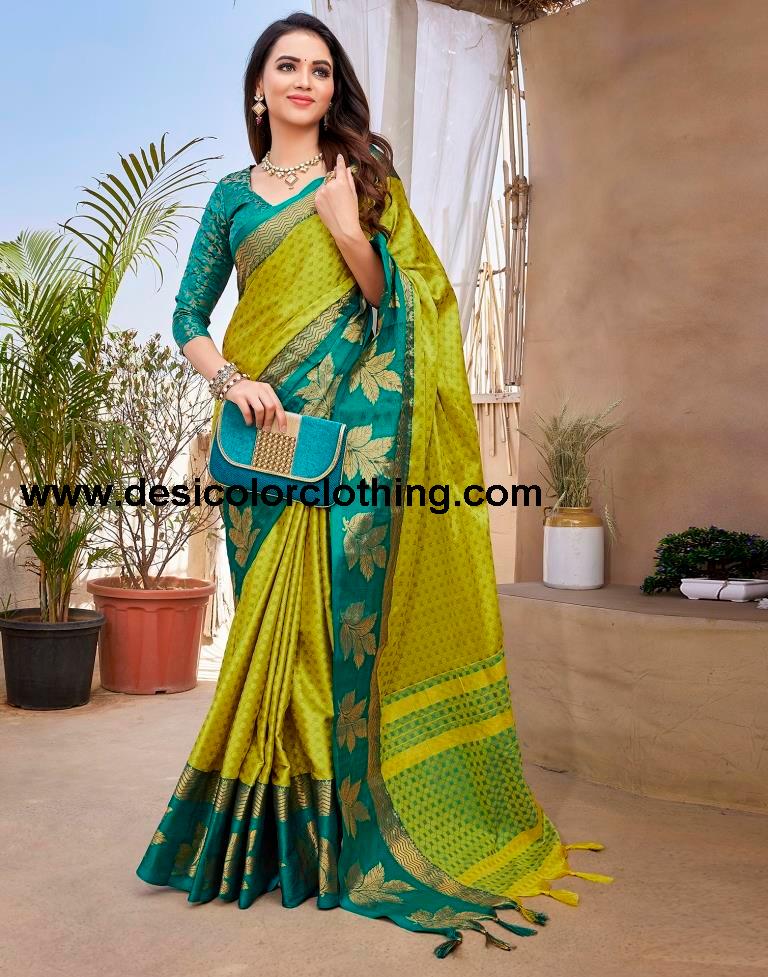 Rama Green Silk Woven Saree