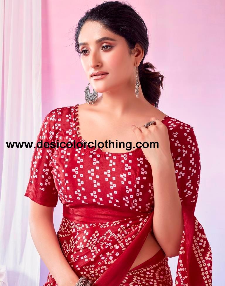 Red Silk Bandhani Saree
