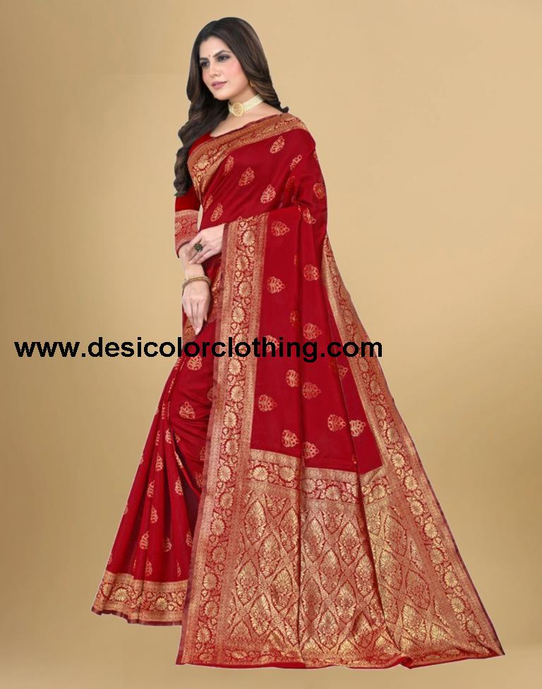 Red Jacquard Banarasi Silk Saree