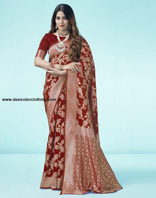 Red Jacquard Silk Saree