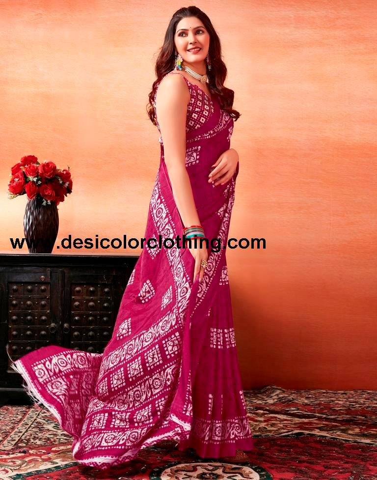 Pink Silk Printed Sarees