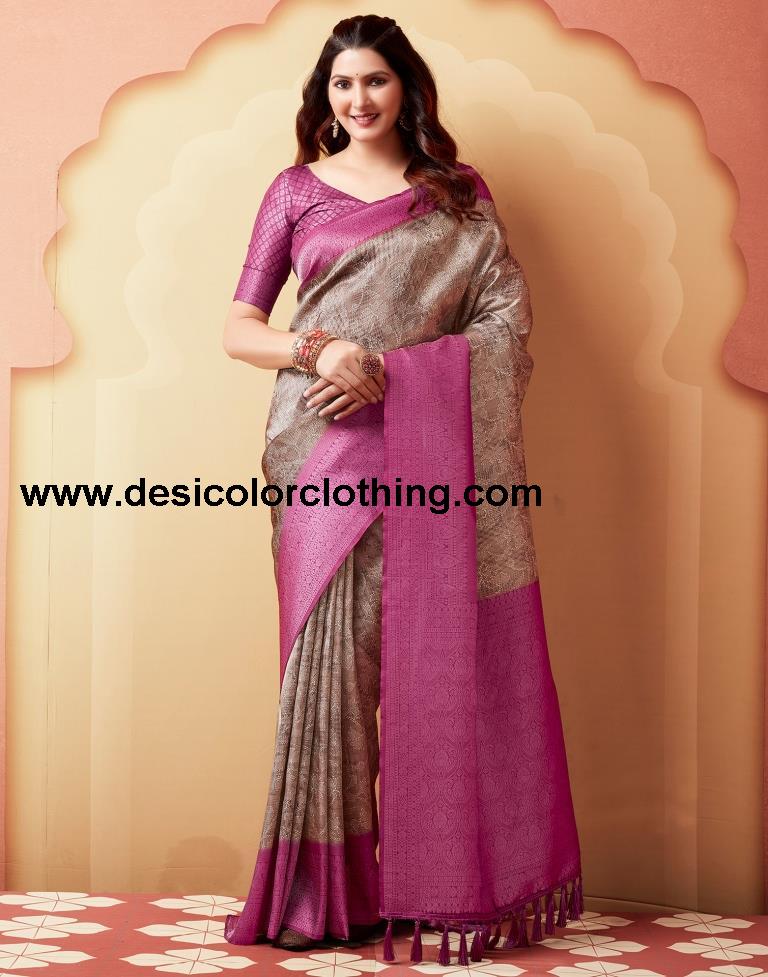 Brown Silk Printed Sarees