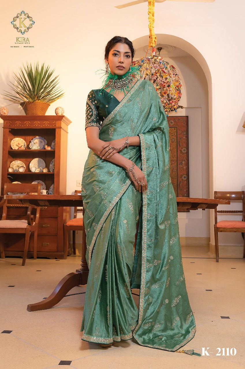 Product Image - Kamya Silk Designer Saree by Kira - Pure Satin with Hand Dyeing & Embroidery