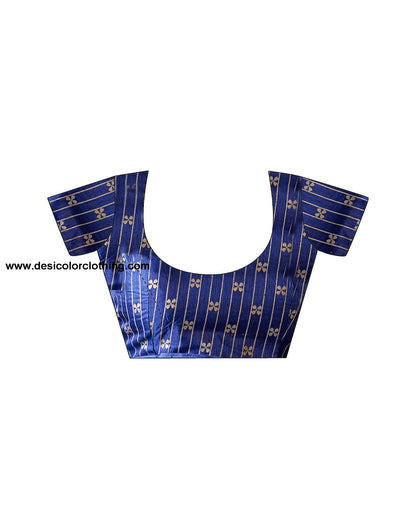 Dark Blue Silk Printed Saree