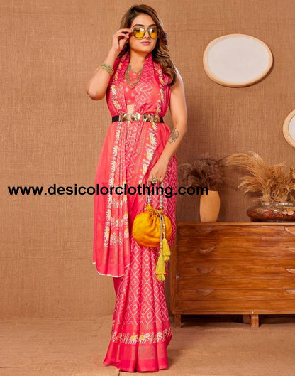 Pink Printed Saree